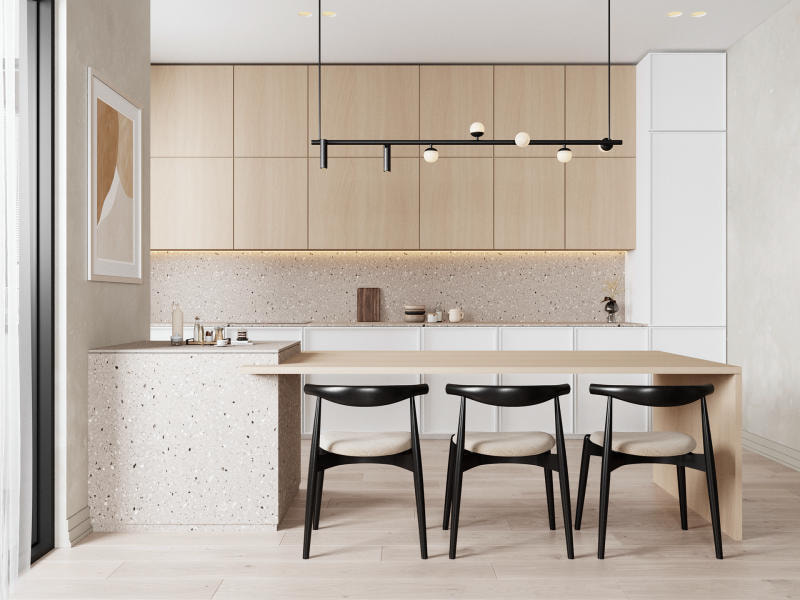 Mẫu thiết kế phòng bếp nhà ống phong cách tối giản (minimalism)