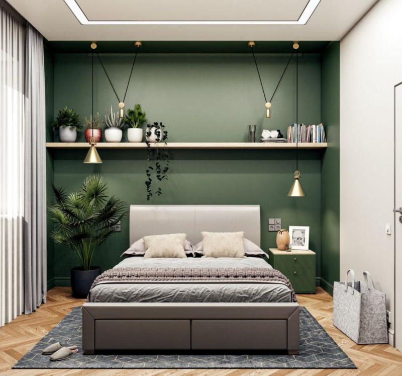 decor phòng ngủ màu xanh lá