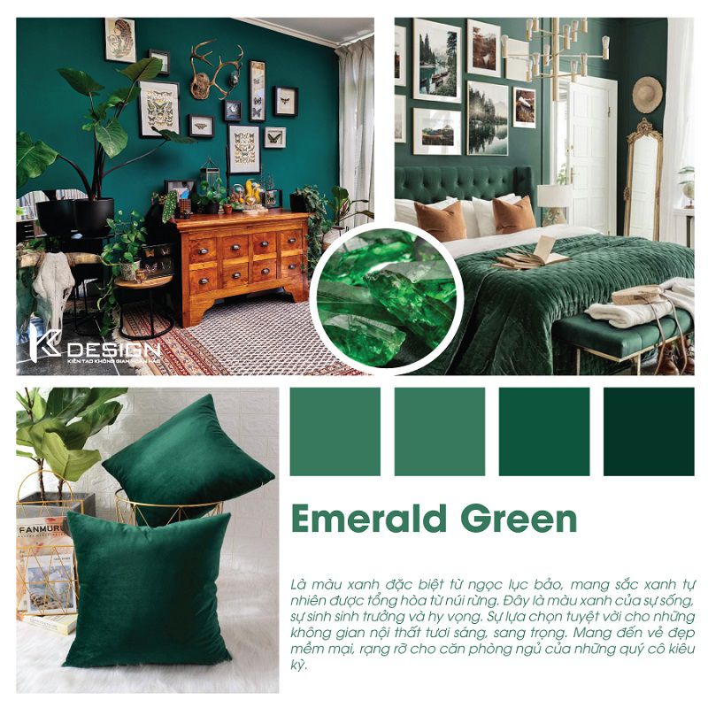 Phòng ngủ màu xanh lục bảo emerald green