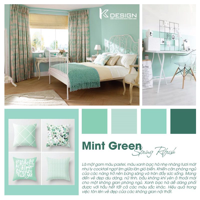 phòng ngủ màu xanh bạc hà mint green