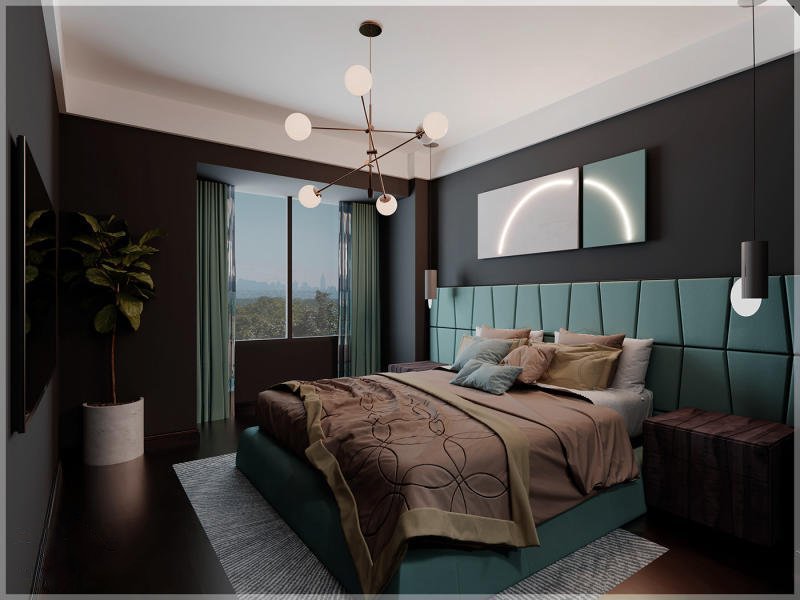 phòng ngủ màu lục lam turquoise