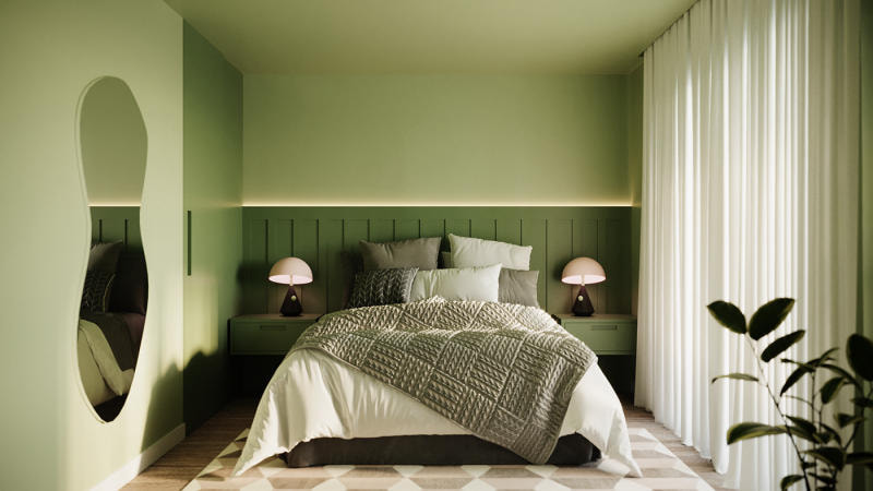 Phòng ngủ màu xanh tươi sáng (vivid green)