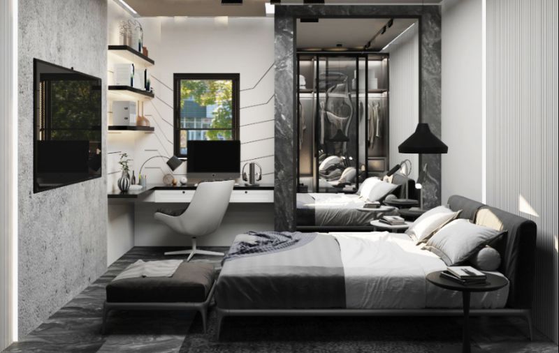 mẫu phòng ngủ màu xám đen