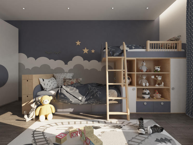 Mẫu thiết kế phòng ngủ với giường tầng ấn tượng dành cho bé