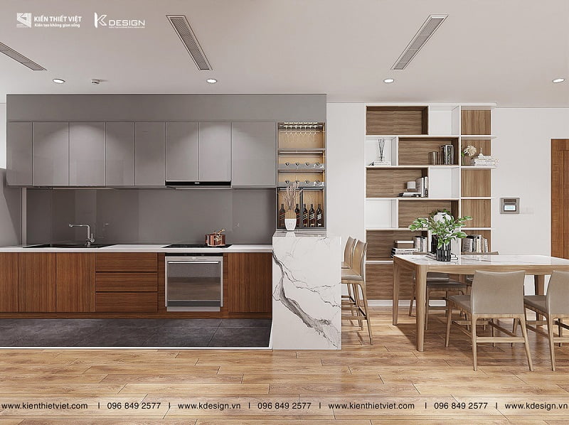 thiết kế phòng khách bếp căn hộ eco green