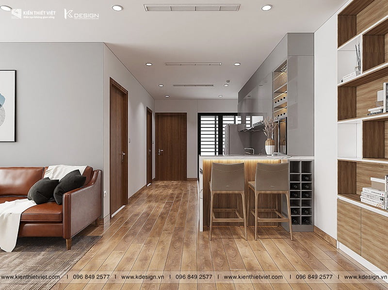 thiết kế phòng khách bếp căn hộ eco green