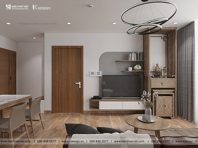 thiết kế phòng khách bếp căn hộ eco green