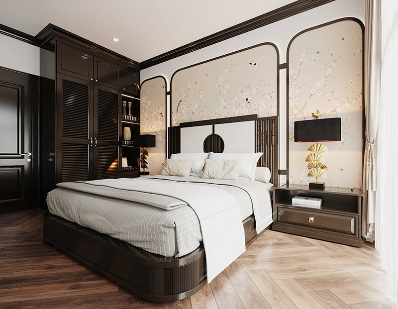 thiết kế nội thất phòng ngủ phong cách indochine