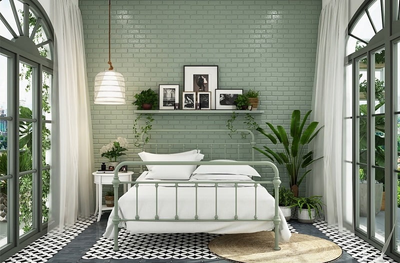 mẫu thiết kế phòng ngủ cho nam màu xanh