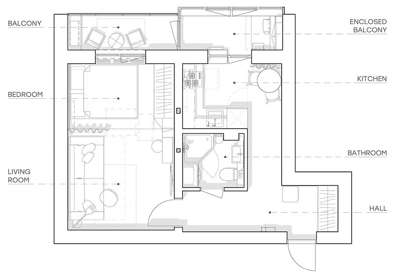 mẫu thiết kế căn hộ 1 phòng ngủ 35m2