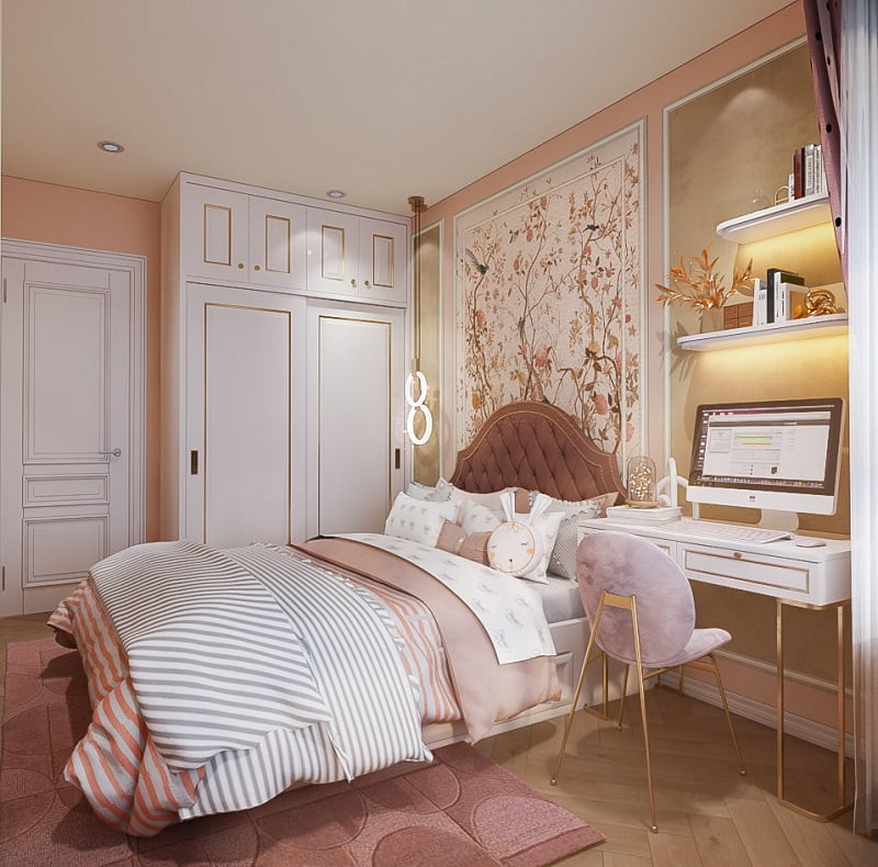 mẫu thiết kế phòng ngủ chung cư tân cổ điển