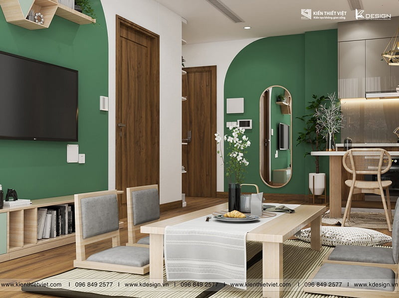 thiết kế nội thất phòng khách bếp căn hộ eco green