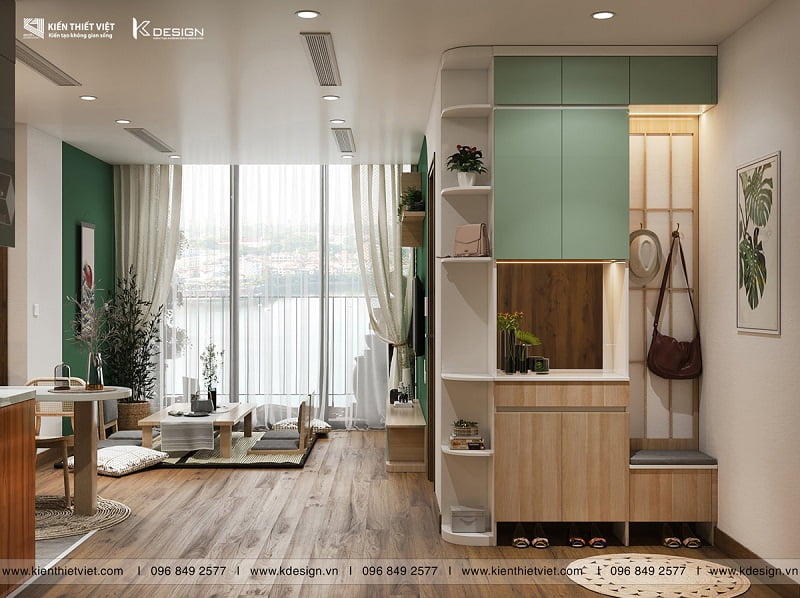 thiết kế nội thất phòng khách bếp căn hộ eco green