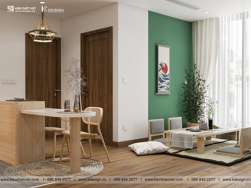 thiết kế nội thất phòng khách bếp căn hộ eco green