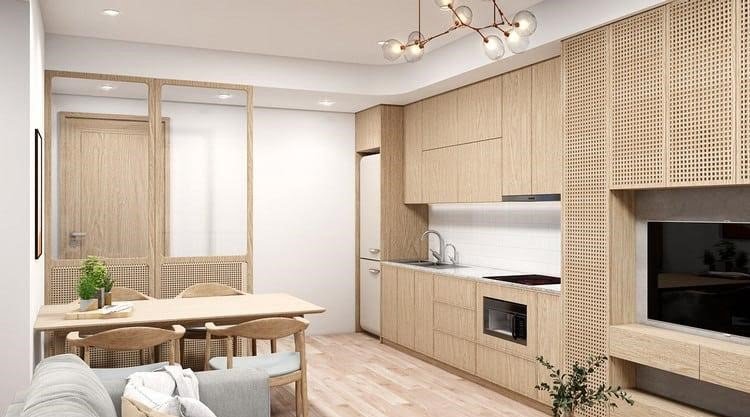thiết kế nội thất phòng khách bếp căn hộ chung cư Ascent Graden Homes quận 7