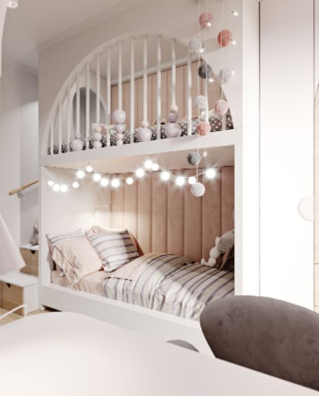 mẫu thiết kế phòng ngủ giường tầng cho bé gái