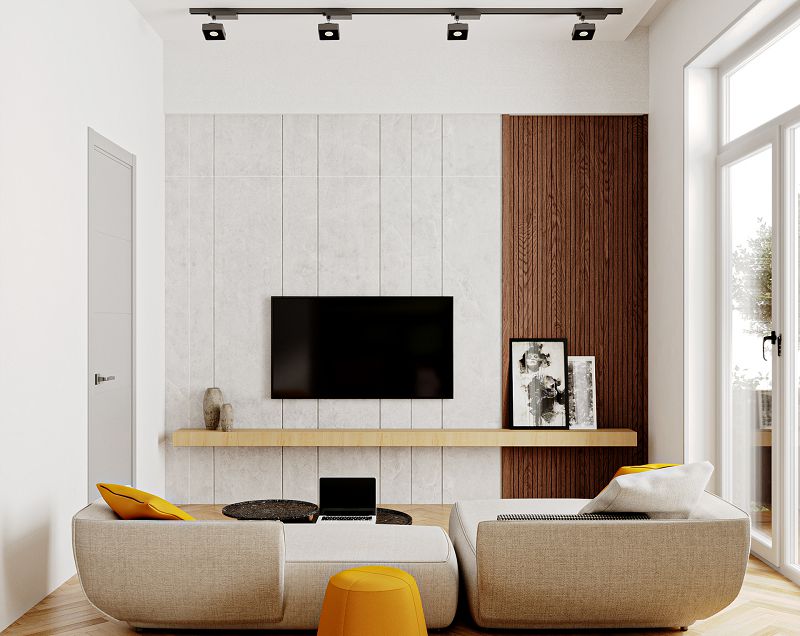 Thiết kế nội thất chung cư 70m2 với bàn làm việc tối màu thể hiện sự uy quyền