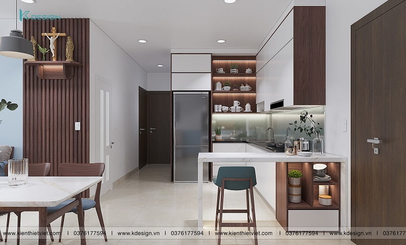 thiết kế nội thất phòng bếp căn hộ Topaz Elite