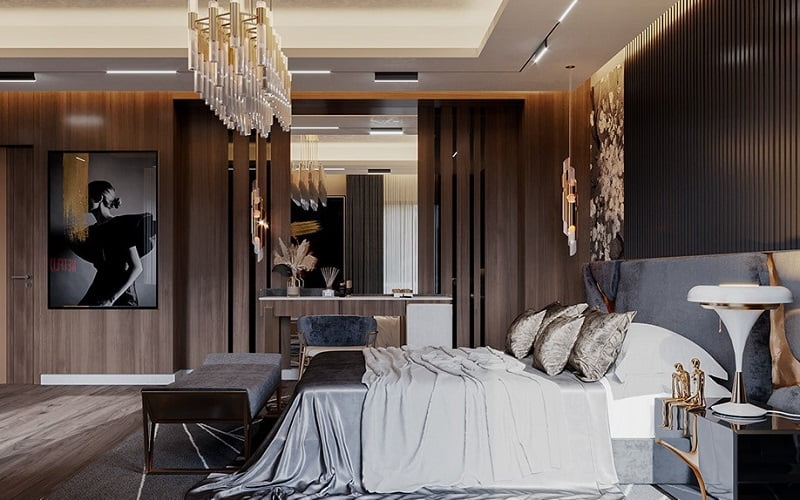 mẫu thiết kế phòng ngủ vợ chồng phong cách luxury