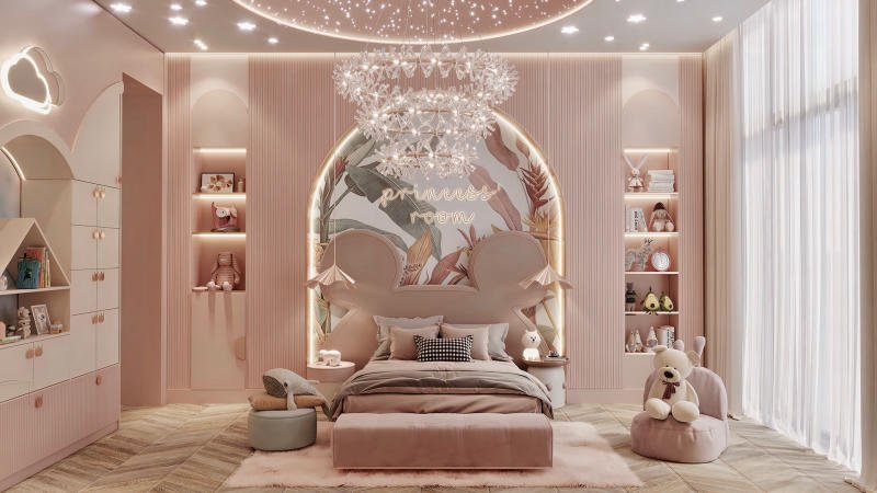 Mẫu thiết kế phòng ngủ màu hồng cho bé gái