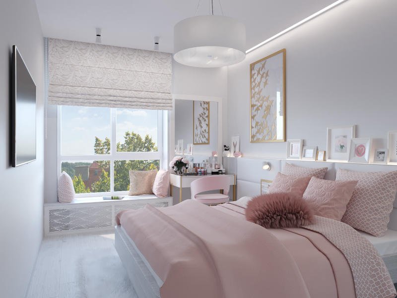 Thiết kế phòng ngủ màu hồng pastel