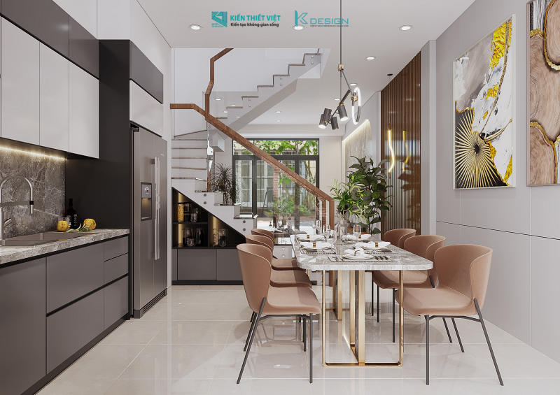 Thiết kế nội thất phong khách bếp nhà phố anh Tài quận 12