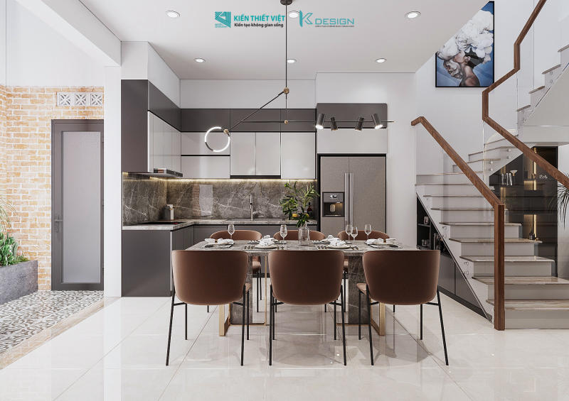 Thiết kế nội thất phong khách bếp nhà phố anh Tài quận 12