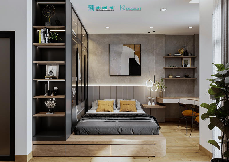 Thiết kế nội thất phong ngủ master nhà phố anh Tài quận 12