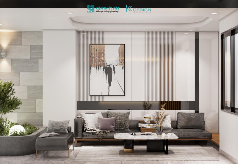 Thiết kế nội thất phòng khách nhà phố anh Đức quận 10