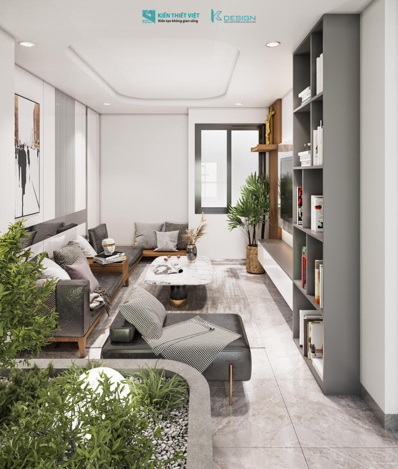 Thiết kế nội thất phòng khách nhà phố anh Đức quận 10