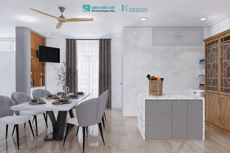 Thiết kế nội thất phòng bếp nhà phố cô Hoa quận 11