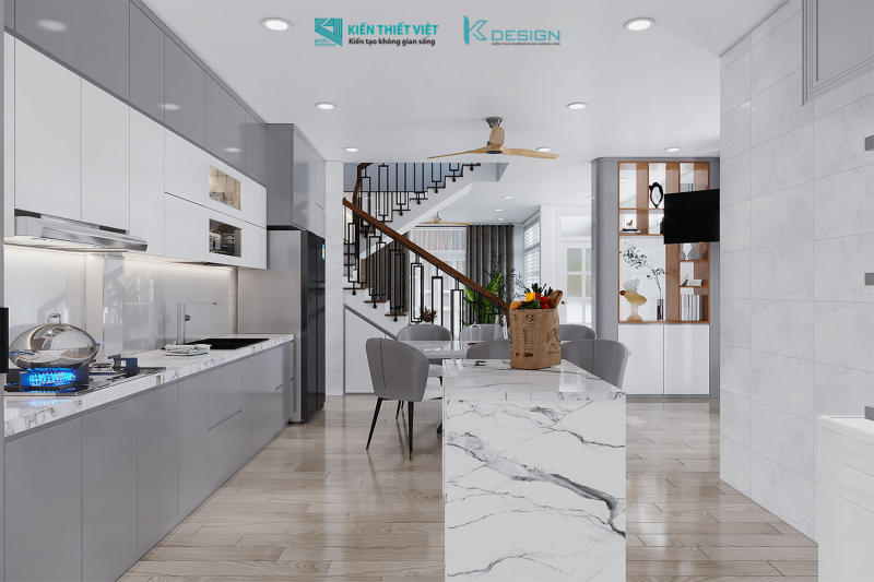 Thiết kế nội thất phòng bếp nhà phố cô Hoa quận 11