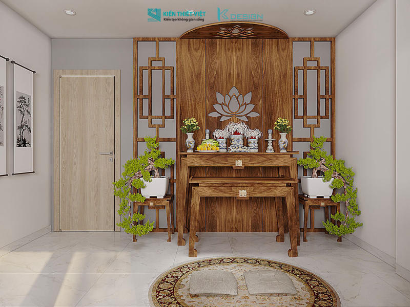 Thiết kế nội thất phòng thờ chung nhà phố cô Hoa quận 11