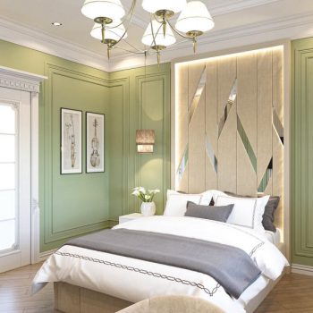 phòng ngủ tông màu xanh lá cây