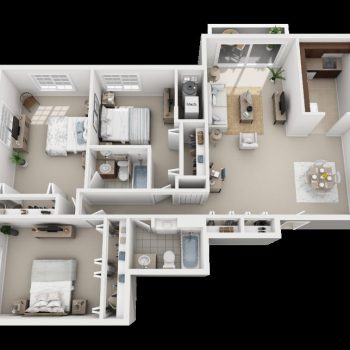 mặt bằng nội thất căn hộ chung cư 3 phòng ngủ hiện đại