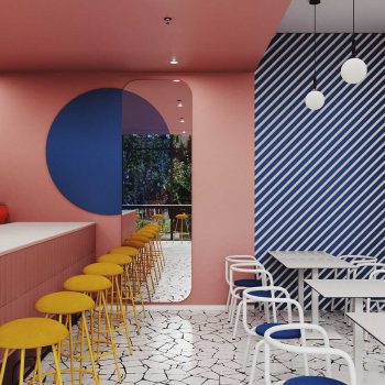 quán cafe theo phong cách color block