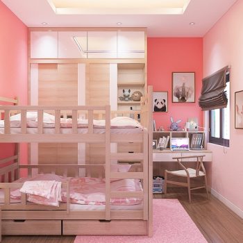 thiết kế nội thất phòng ngủ giường tầng cho bé gái