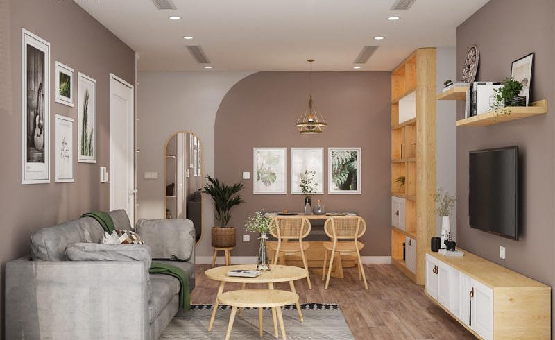 thiết kế nội thất phòng khách bếp căn hộ eco green